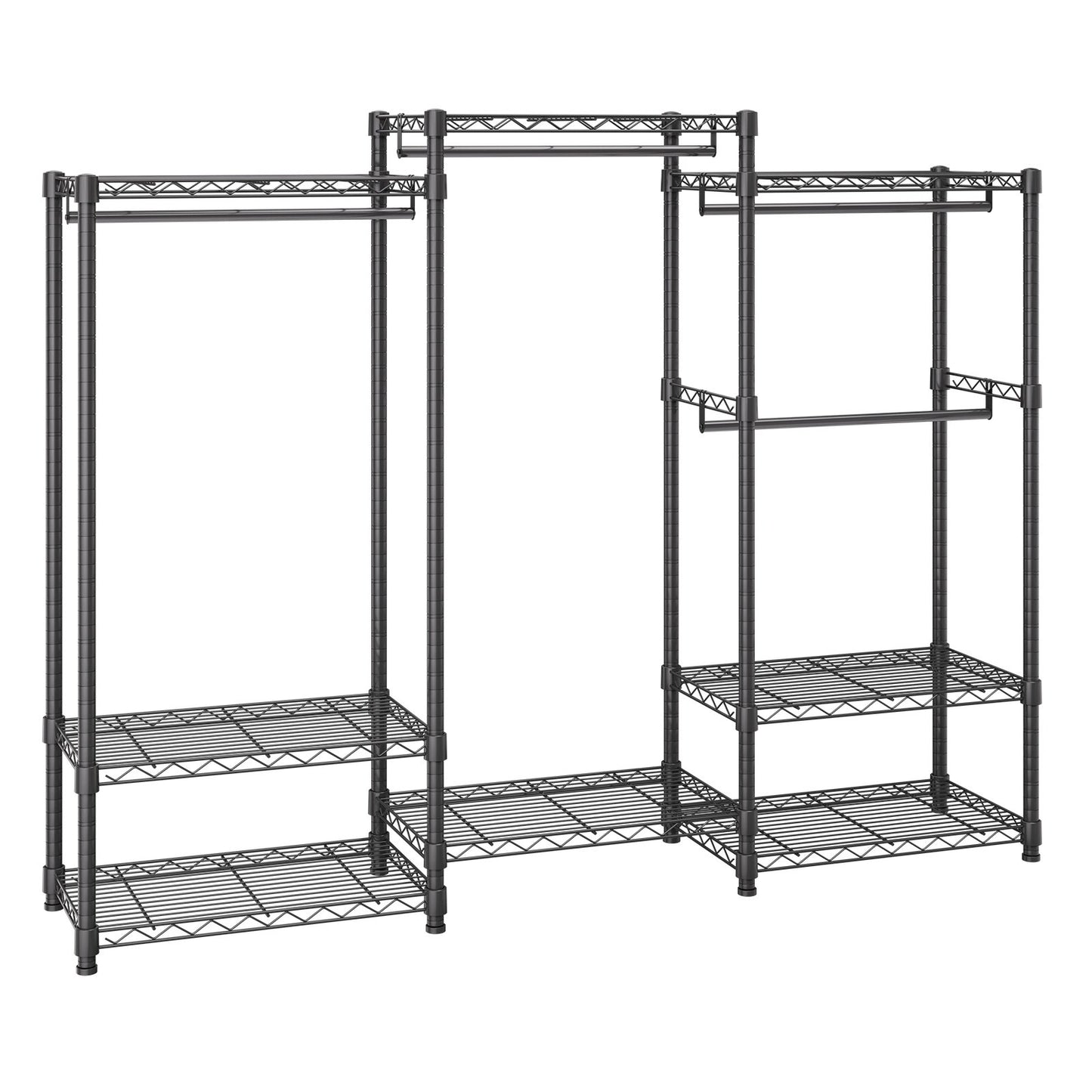 Robuster Kleiderständer, Kleiderbügel auf Rollen mit 4 Kleiderstangen und 8 Ablageebenen, verstellbarer, individueller Kleiderschrankständer, freistehender Kleiderschrank zum Aufhängen von Kleidung, Tragkraft 363 kg