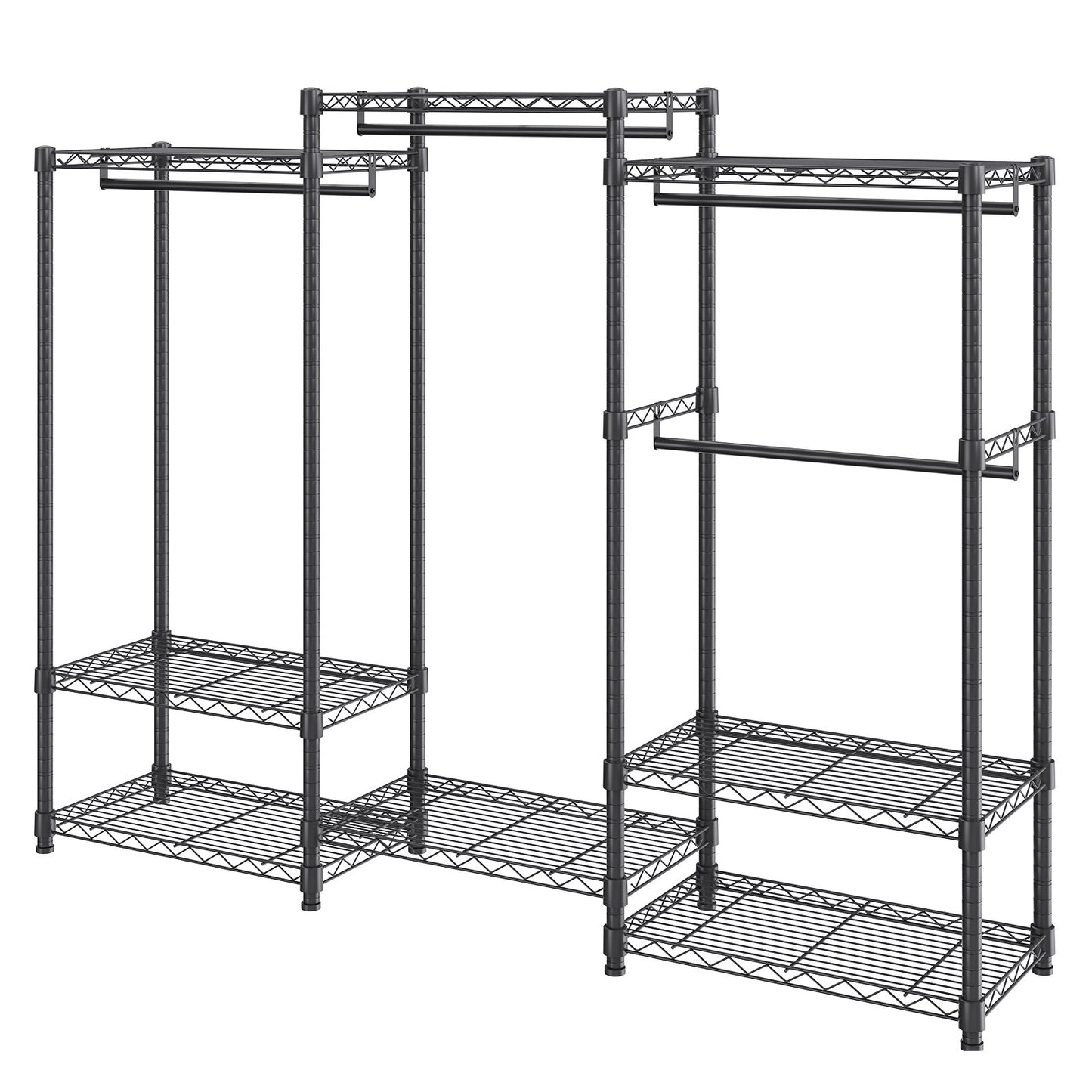 Robuster Kleiderständer, Kleiderbügel auf Rollen mit 4 Kleiderstangen und 8 Ablageebenen, verstellbarer, individueller Kleiderschrankständer, freistehender Kleiderschrank zum Aufhängen von Kleidung, Tragkraft 363 kg