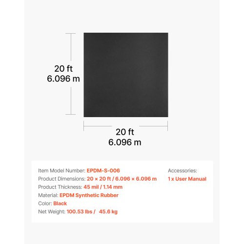 Rulltak, 20 x 20 fot, 45 mil EPDM-gummitak, lång livslängd och väderbeständig, tål hårda temperaturer, flexibel och enkel installation, takunderlag för husbilar, tak, dammar | EU