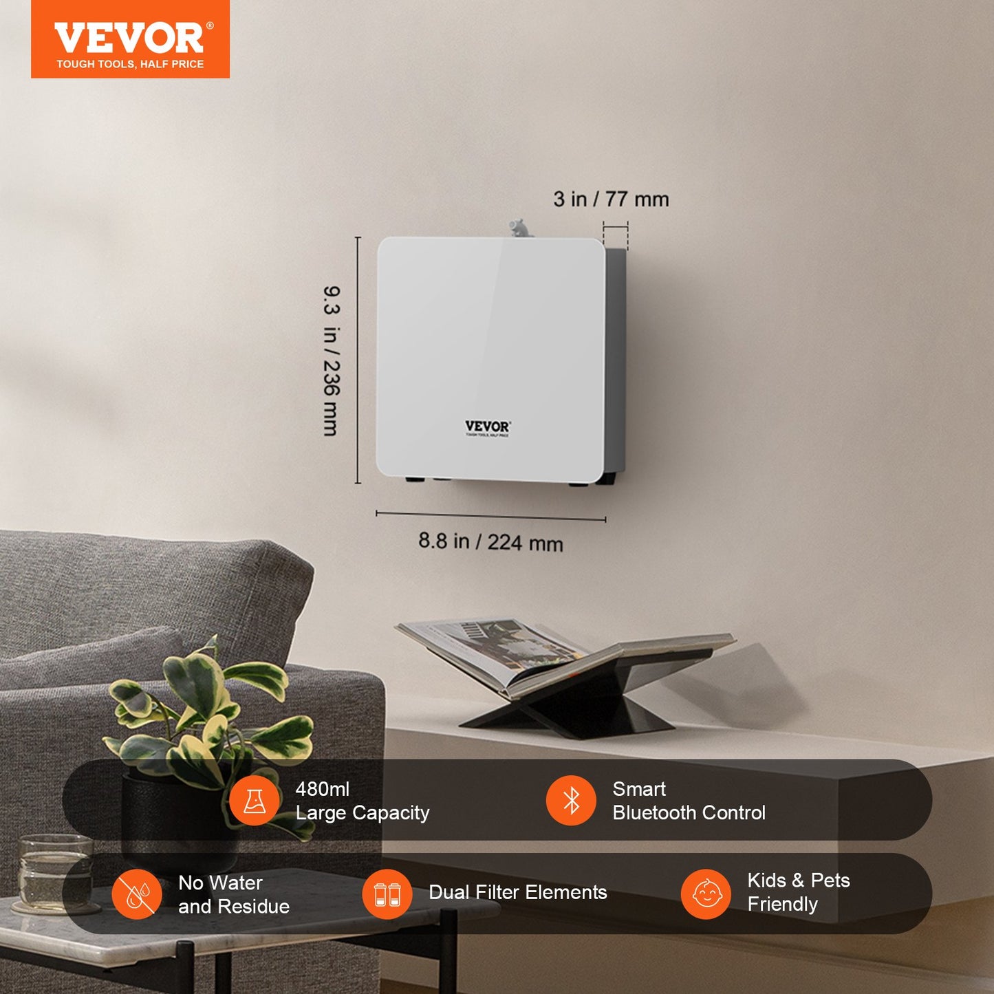 Scent Air Machine for Home 480ML kallluftspridare 2500sq.ft vattenlös