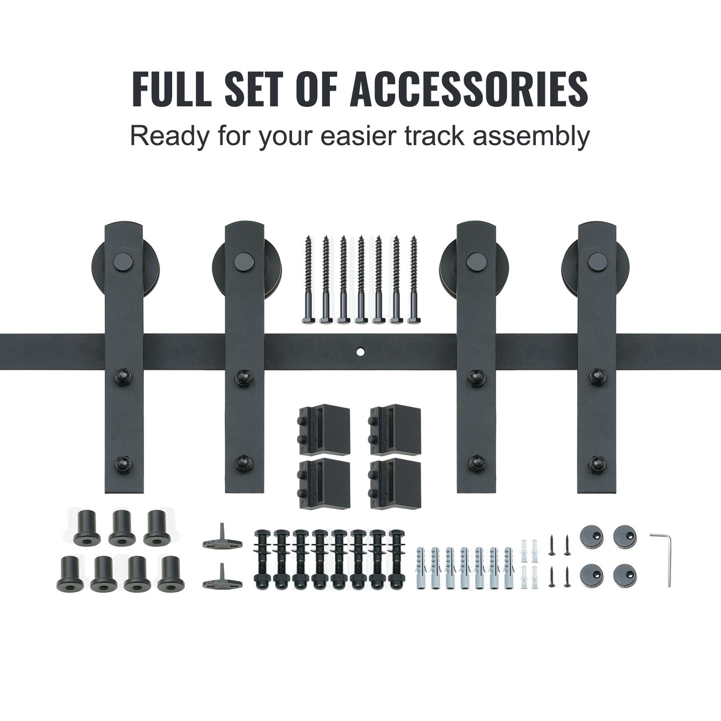 2,44 m Schiebetür-Hardware-Set, 149 kg schweres Scheunentor-Schienenset für Doppeltüren, passend für 1,1–1,3 m breite und 3,3–4,6 cm dicke 2-Tür-Paneele, mit glatter und leiser Rolle (I-Form)