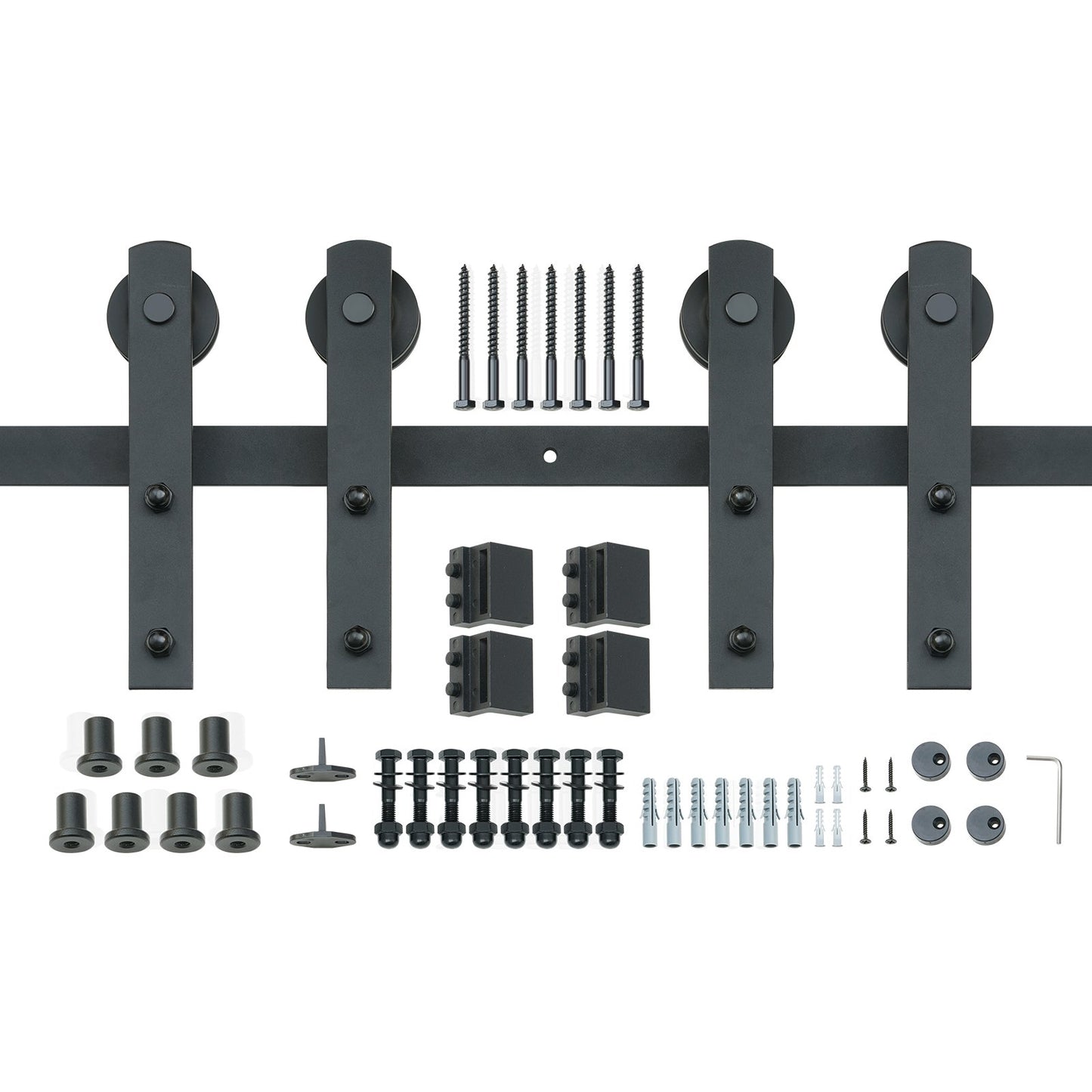 2,44 m Schiebetür-Hardware-Set, 149 kg schweres Scheunentor-Schienenset für Doppeltüren, passend für 1,1–1,3 m breite und 3,3–4,6 cm dicke 2-Tür-Paneele, mit glatter und leiser Rolle (I-Form)
