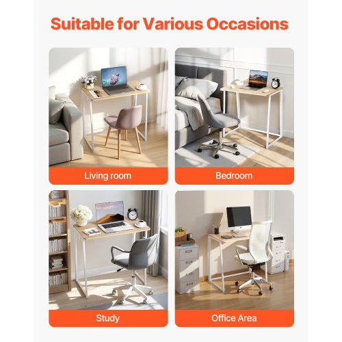 Hopfällbart skrivbord, 80 cm litet hopfällbart bord för kompakta utrymmen, platsbesparande datorbord, robust spånskiva med förvaringskrokar, skrivstation för hemmakontor, enkel montering, ek | EU