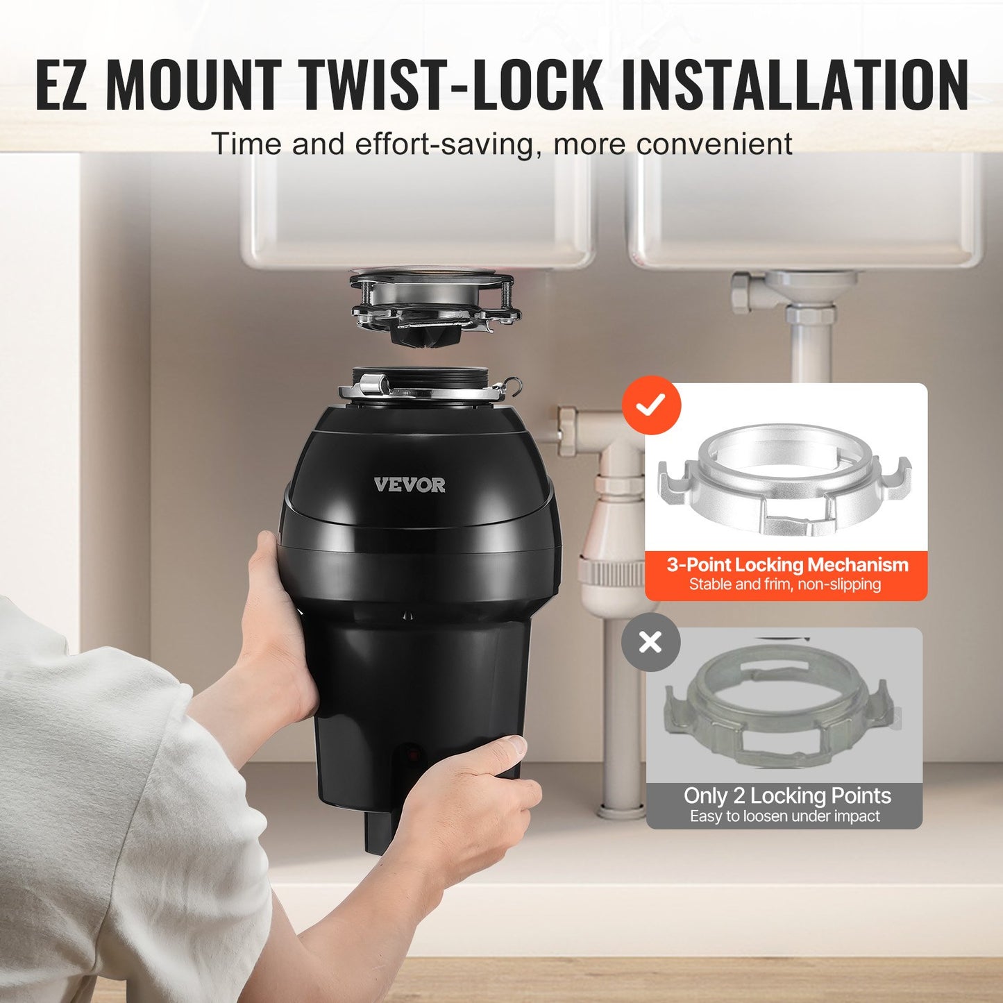 Garbage Disposal 1.25 HP Continuous Food Waste Disposal 4060RPM EZ Connect