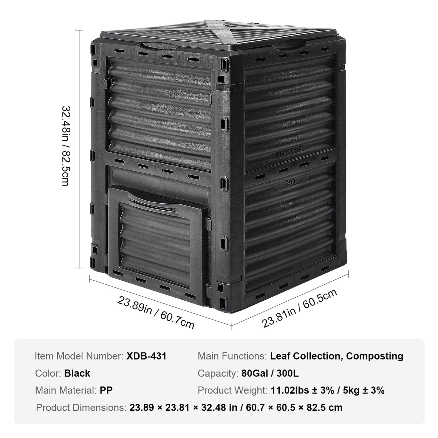 Garden Compost Bin 80 Gal, BPA-fri komposter, stor kapacitet utomhuskomposteringsbehållare med topplock och bottendörr, enkel montering, lätt, snabbt skapande av bördig jord
