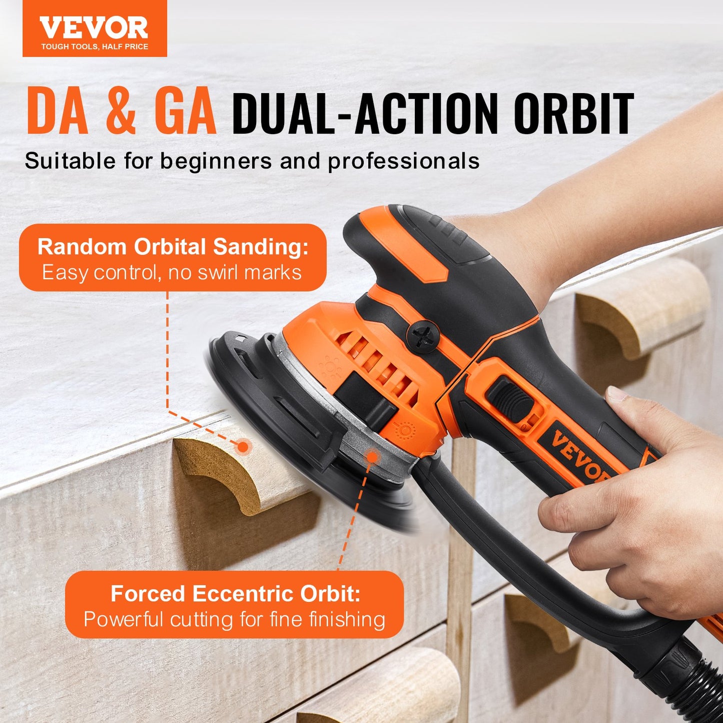 Random Orbital Sander 6'' Dual-Action Sander 10 PCS Sandpaper 6 Speeds