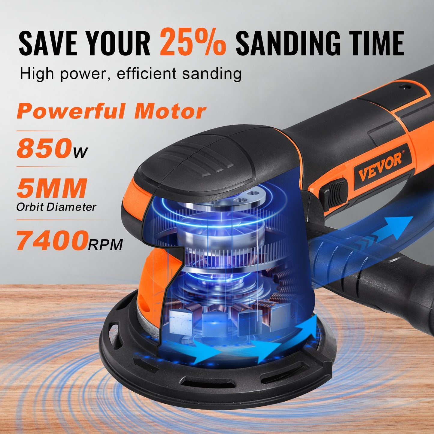 Random Orbital Sander 6'' Dual-Action Sander 10 PCS Sandpaper 6 Speeds