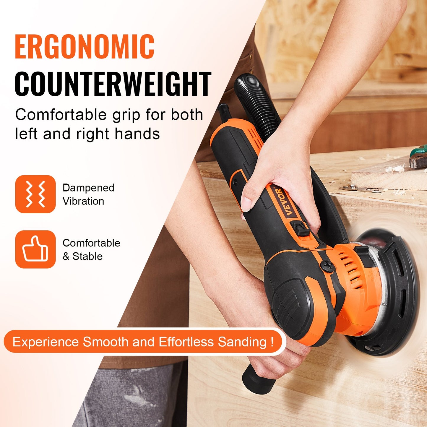 Random Orbital Sander 6'' Dual-Action Sander 10 PCS Sandpaper 6 Speeds
