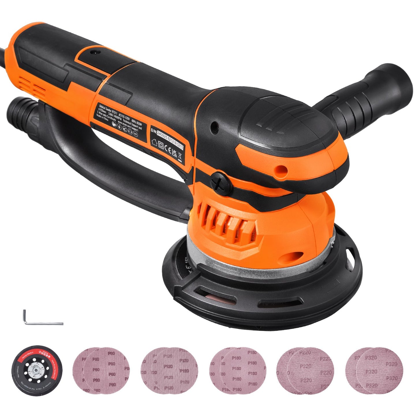 Random Orbital Sander 6'' Dual-Action Sander 10 PCS Sandpaper 6 Speeds