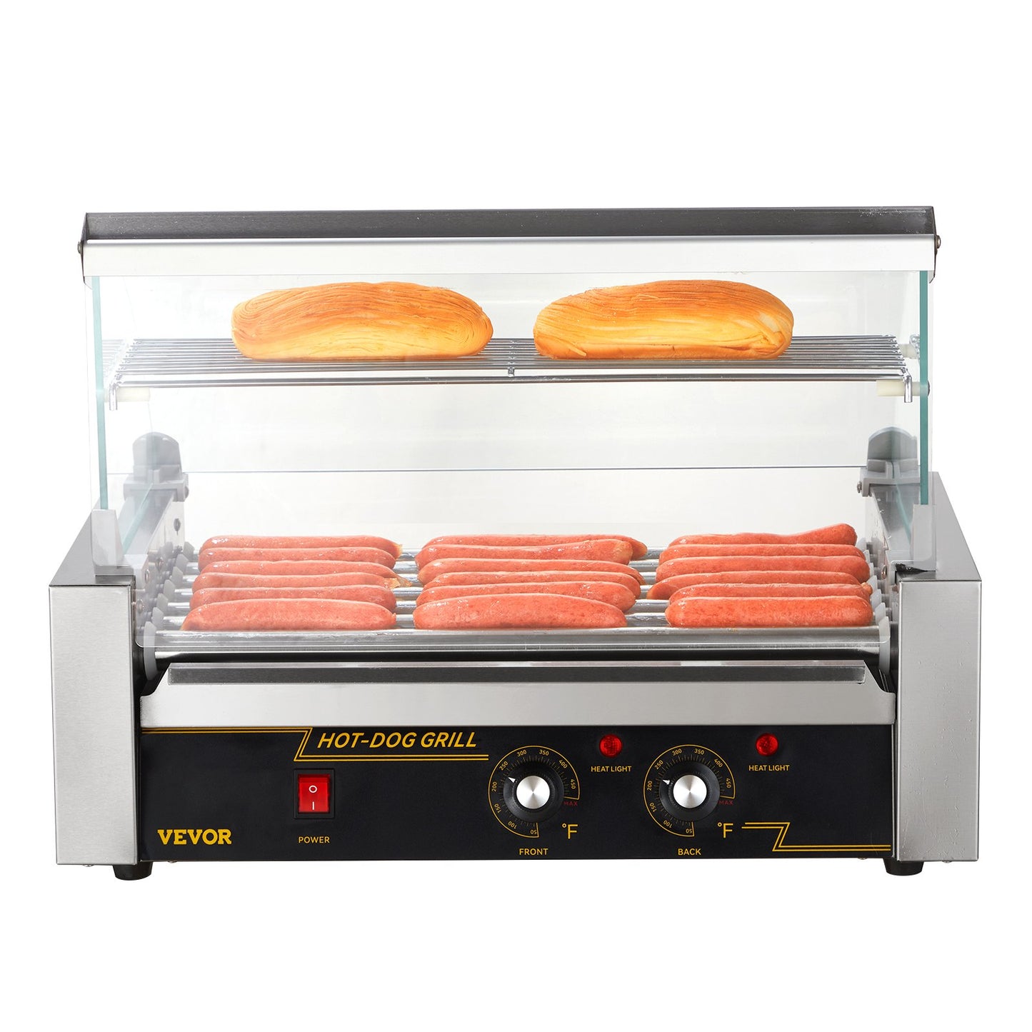 Electric 18 Hot Dog 7 Roller Grill Spismaskin Backsplash & Hylla 1,4KW