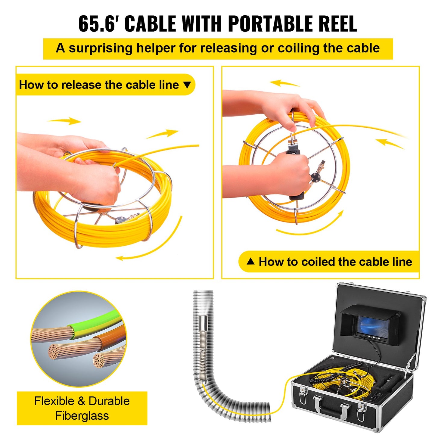 20M Sewer Inspection Camera 7 Inch Screen LCD DVR Waterproof Pipeline Sewer Inspection System Camera Kit Endoscope (20M 7inch)