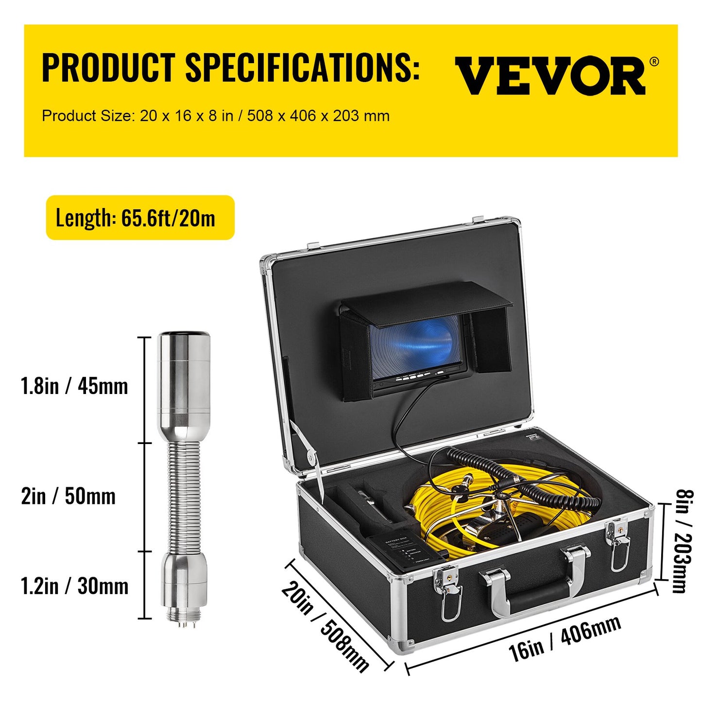 20M Sewer Inspection Camera 7 Inch Screen LCD DVR Waterproof Pipeline Sewer Inspection System Camera Kit Endoscope (20M 7inch)