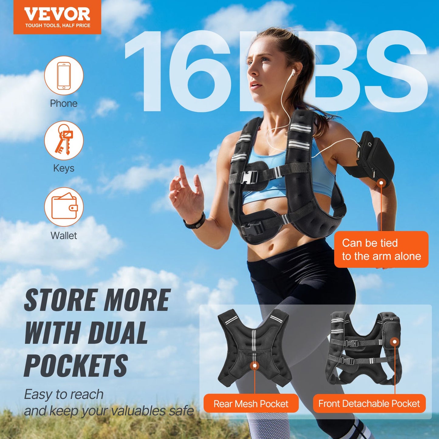 16lb Weighted Vest for Men, Women, Strength Training Workout Equipment