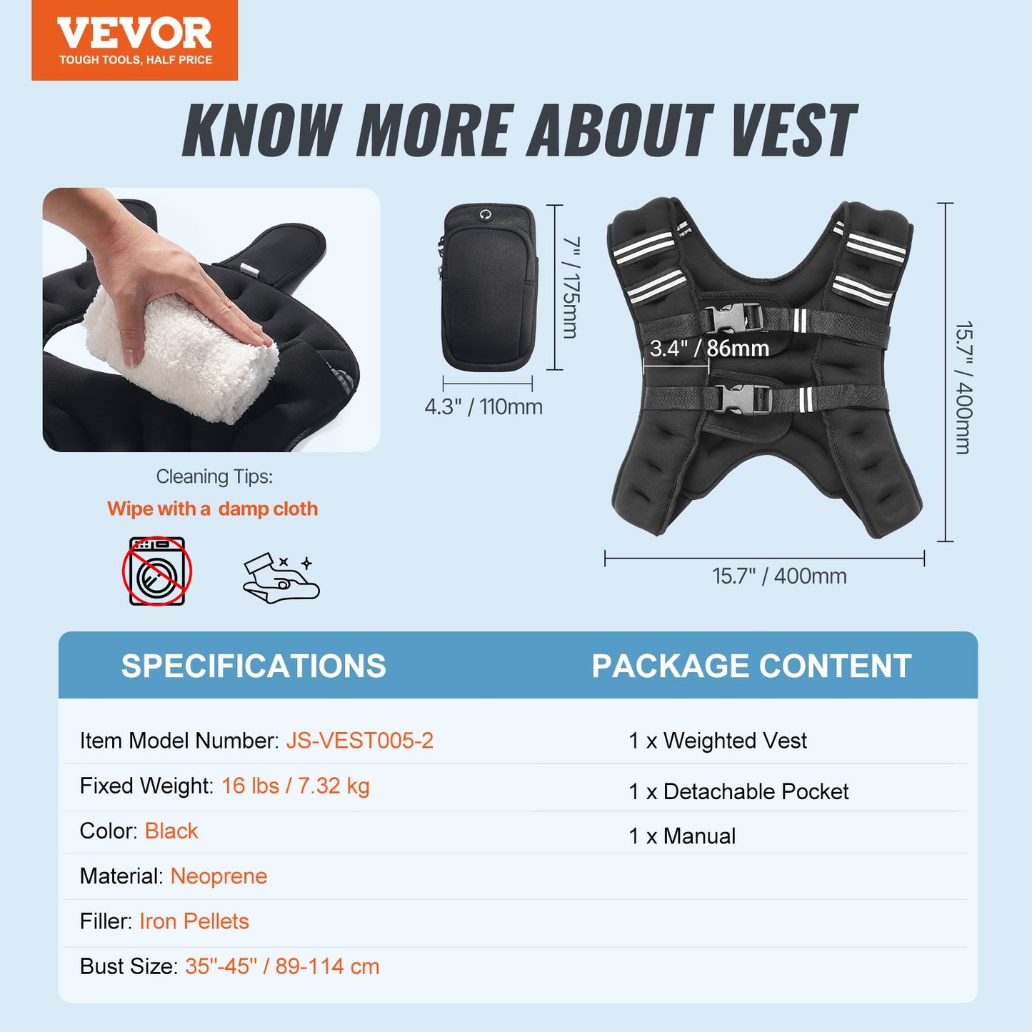16lb Weighted Vest for Men, Women, Strength Training Workout Equipment