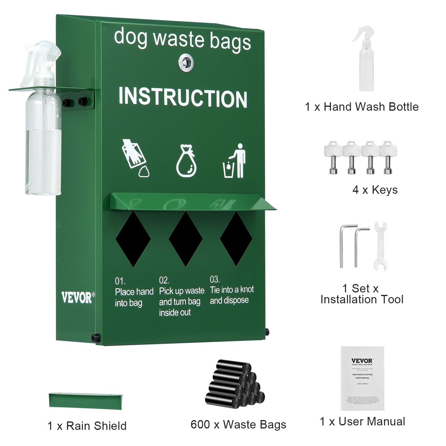 Dog Waste Station Bag Dispenser with 600 Bags Lockable Dog Poop Bag Holder