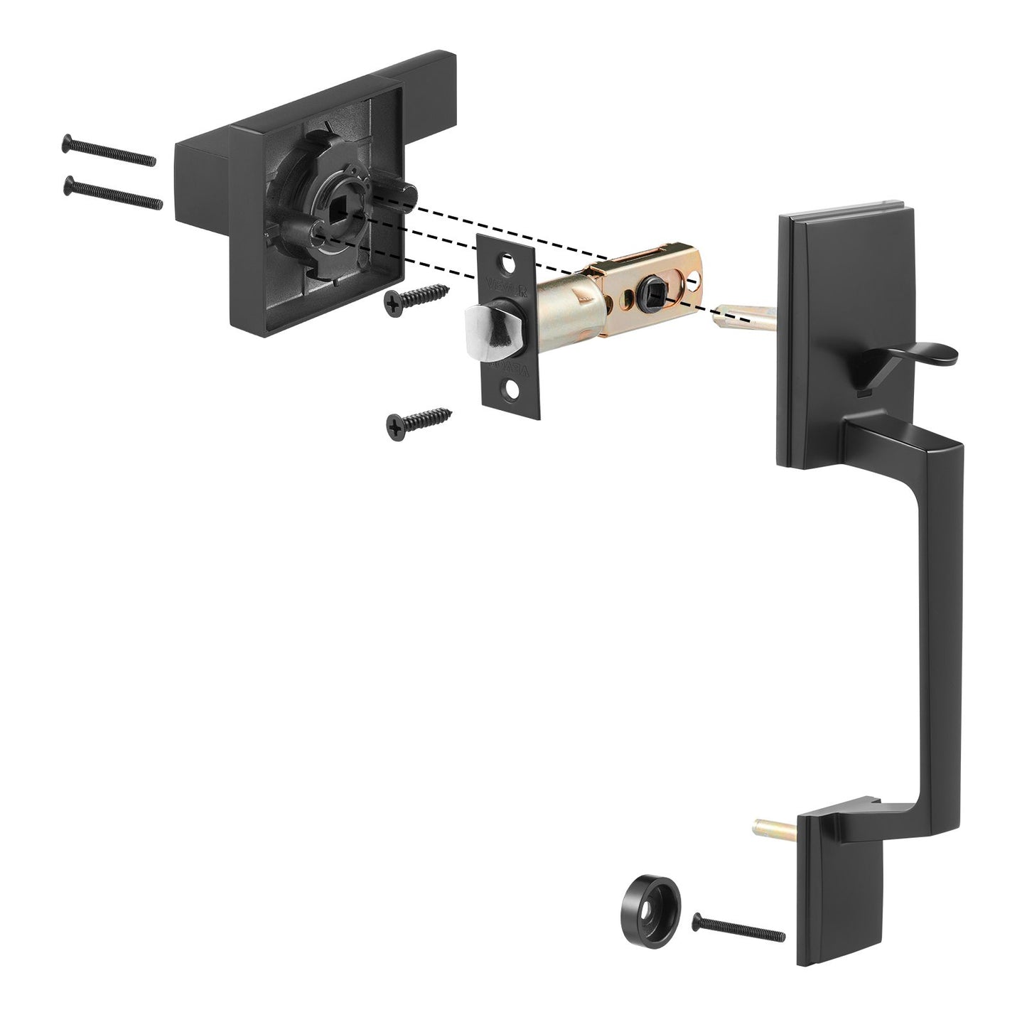 Entrance door handle Matte black square handle set with door lever without lock