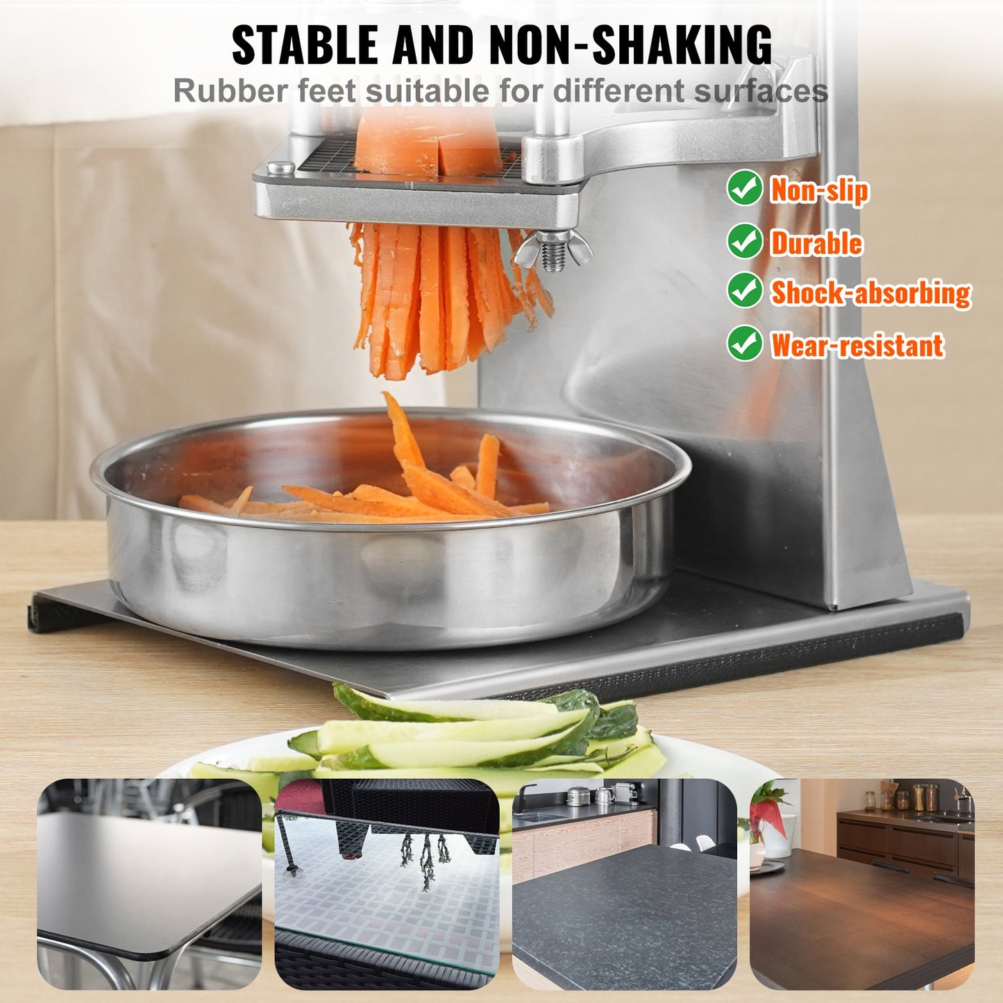 Kommersiell pommes fritesskärare med 4 ersättningsblad, 1/4" och 3/8" Blade Easy Dicer Hackare, 6-klyftare och 6-klyftar äppelkärare, citronpotatisskärare för pommes frites med förlängt handtag