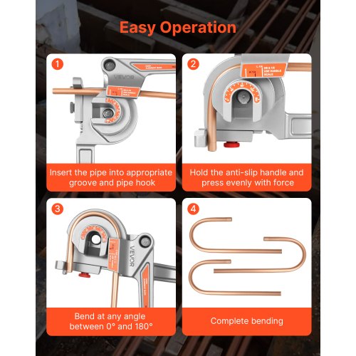 3-in-1 manual pipe bender for pipes with outer diameters of 6.35 mm and 9.5 mm 12.7 mm