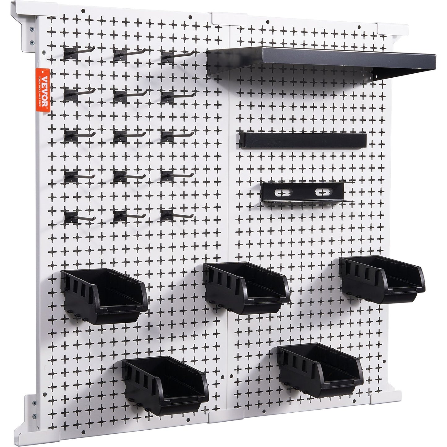 Pegboard-Wand-Organizer 32" x 32", 330 Pfund Tragkraft, Garagen-Pegboard-Organizer aus Metall, Wandhalterung, 25-teilig. Werkzeug-Aufbewahrungsset mit 2 Pegboards, Haken, Lagerbehältern, Regalgestell für Lager, Garage, Geschäft