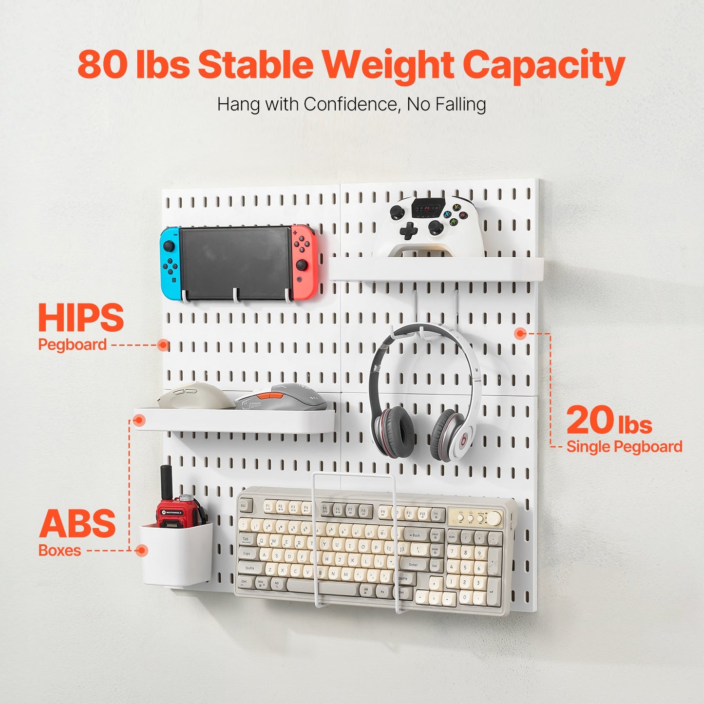 Pegboard Combination Kit 11 x 11" Plastic Pegboard 4 Panels for Home White