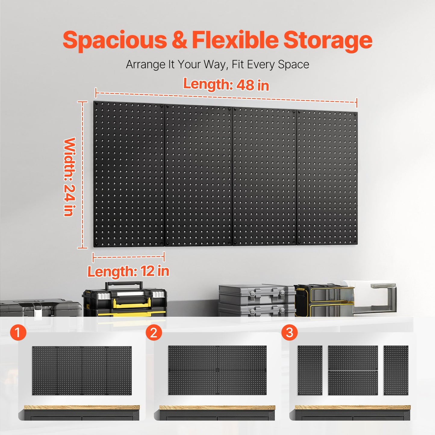 Metal Pegboard Paneler 4 paneler 24" x 12" Wall Organizer för Garage Tool