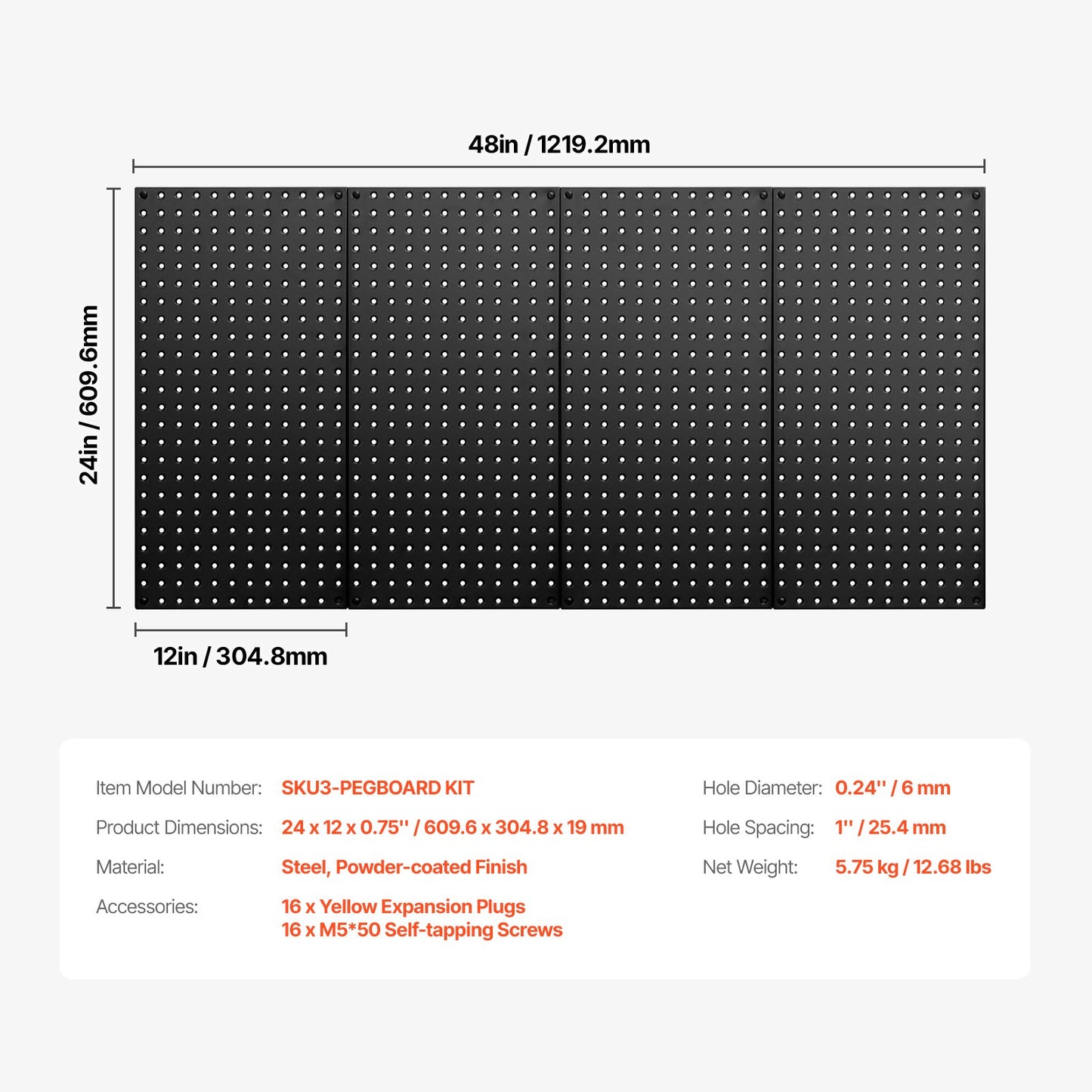 Metal Pegboard Paneler 4 paneler 24" x 12" Wall Organizer för Garage Tool