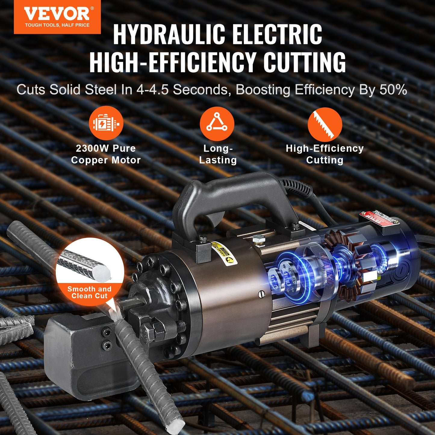 2300W elektrisk hydraulisk armeringsskär som skär upp till 1,26 tum 5-32 mm