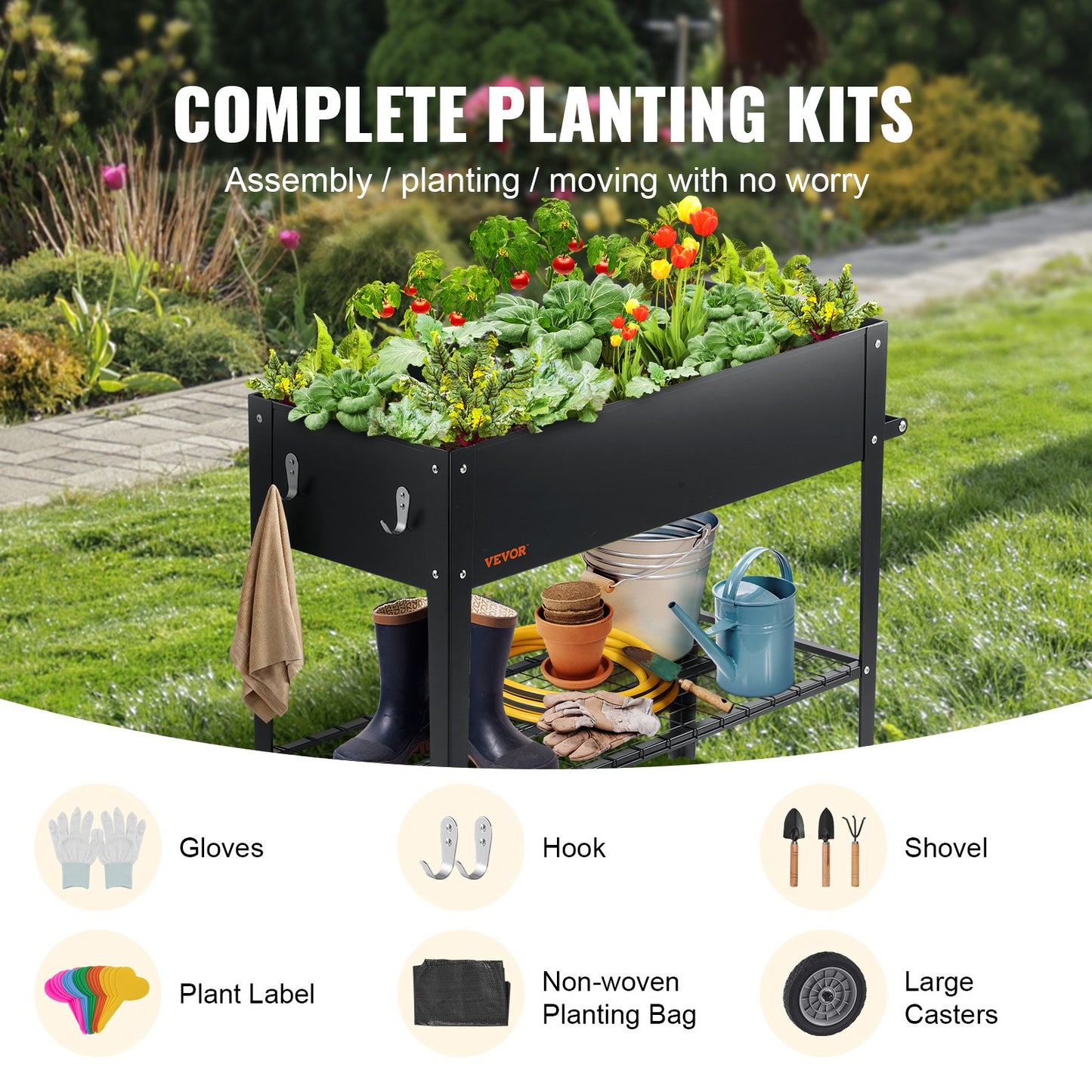 Raised Garden Bed, 42.5 x 19.5 x 31.5 Inch Galvanized Metal Planter Box, Elevated Outdoor Planter Boxes with Legs, for Growing Flowers/Vegetables/Herbs in Backyard/Garden/Patio/Balcony, Black
