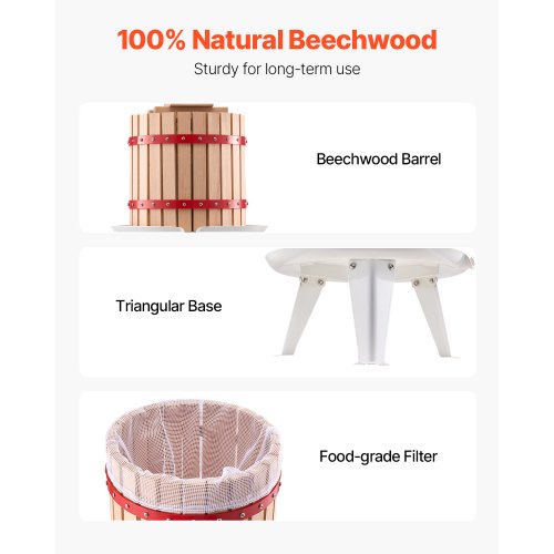 Fruit Wine Press Manual Press for Winemaking 3.2 Gal/12L Wood Basket