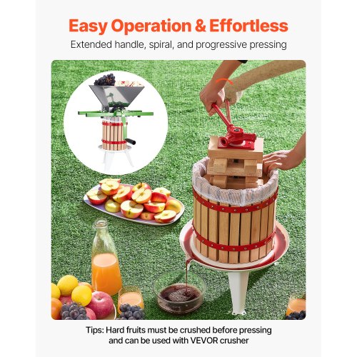Fruit Wine Press Manual Press for Winemaking 3.2 Gal/12L Wood Basket