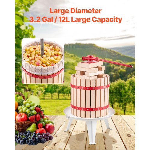 Fruit Wine Press Manual Press for Winemaking 3.2 Gal/12L Wood Basket