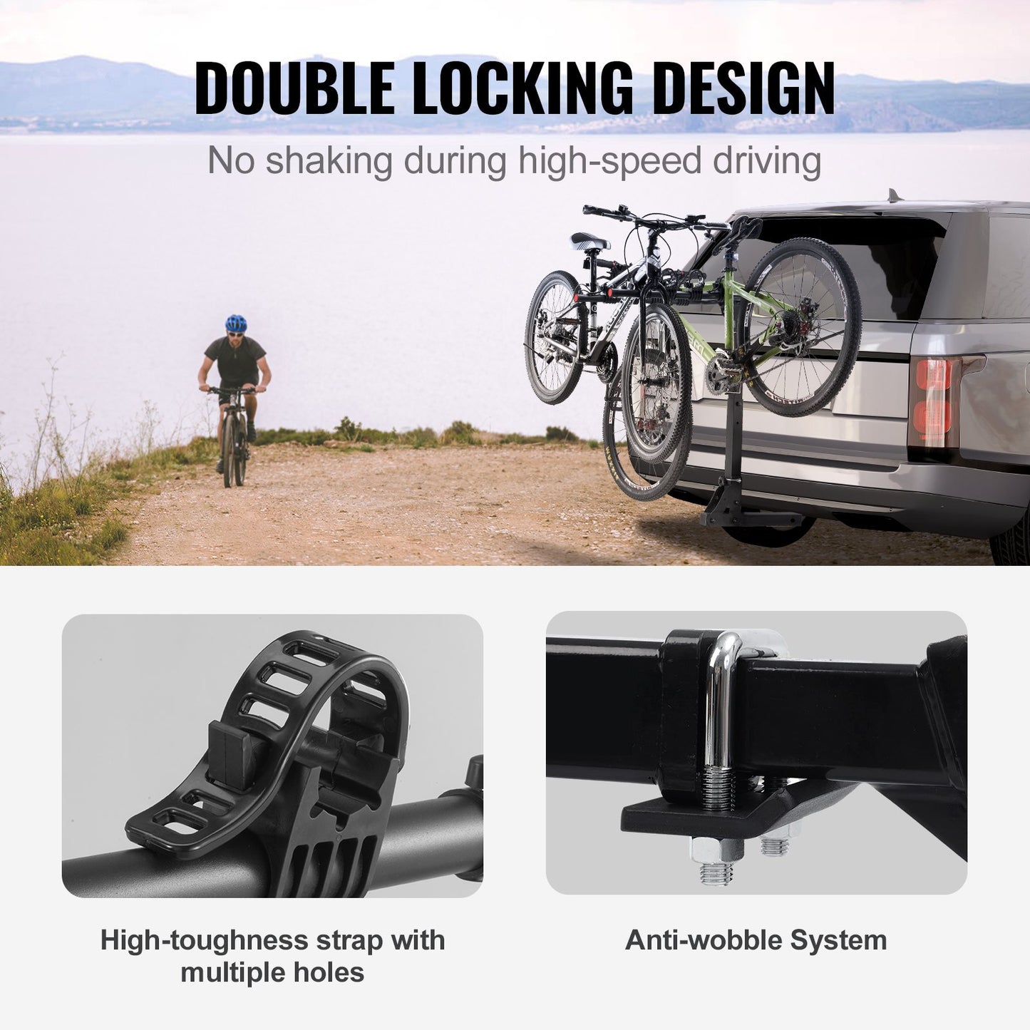 Hitch Mount Bike Rack, 4-Bike Rack, 150 LBS Bike Rack Hitch for 2-Inch Receiver, Titling and Folding Bike Rack with No-Wobble U-Bolt and Strap, for Car, SUV, Truck, RV, Rectangular Interface