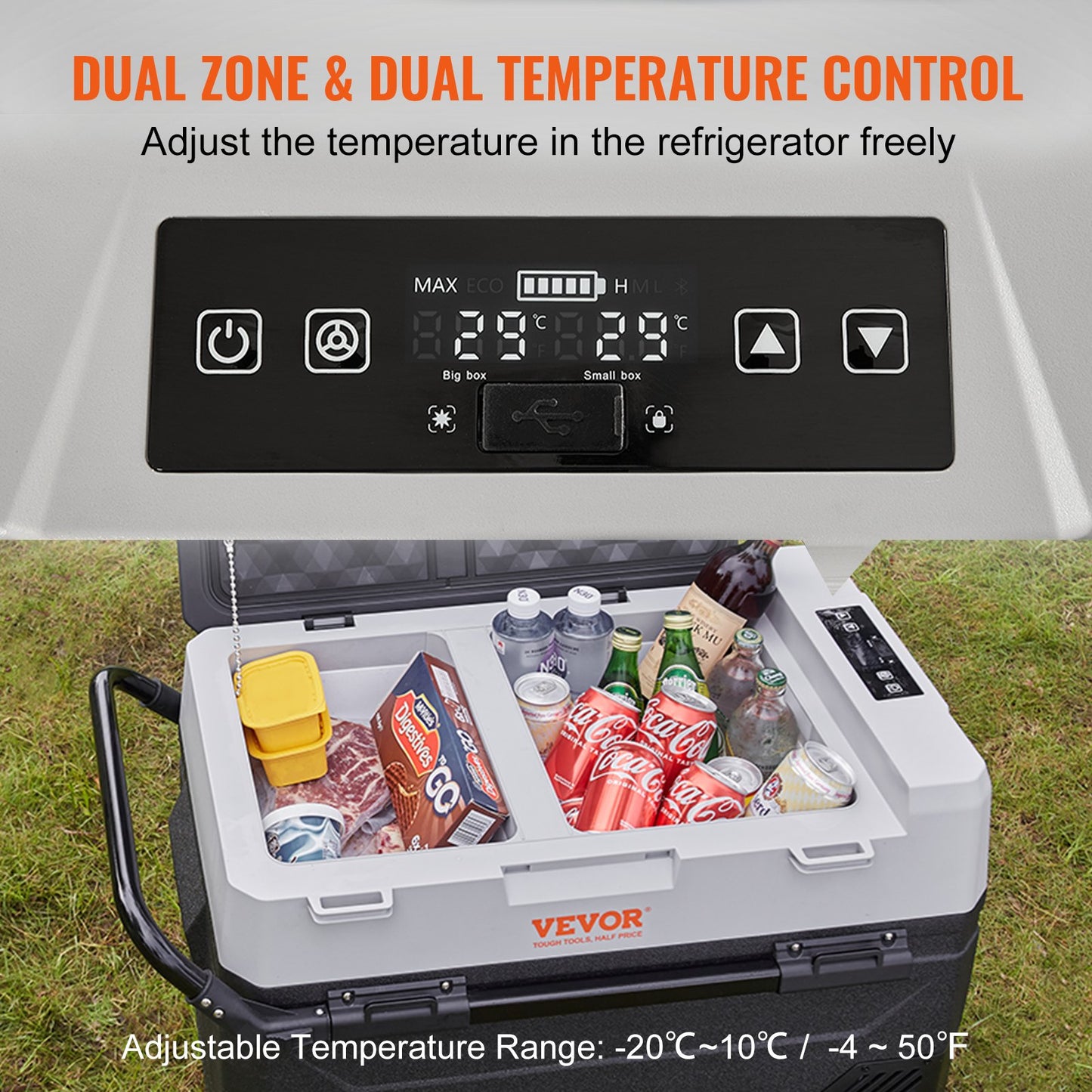 Tragbarer Auto-Kühlschrank mit Gefrierfach, Kompressor, 56 Qt, Dual Zone, für Wohnmobil