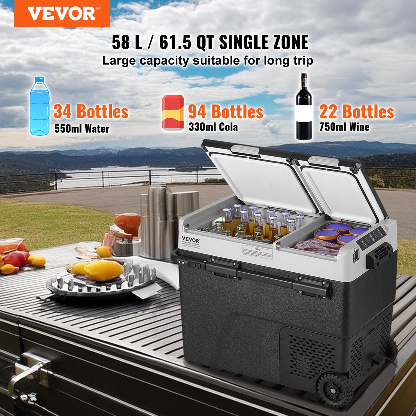 Portable Car Refrigerator Freezer Compressor 58 L Dual Zone for Home Car
