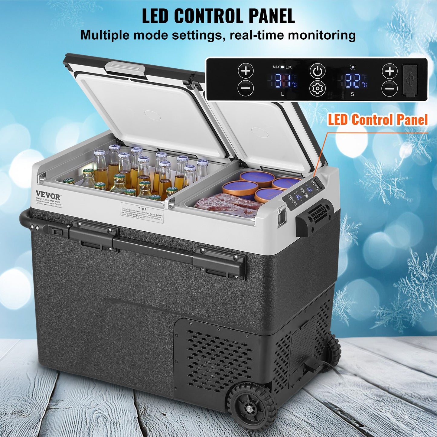 Portable Car Refrigerator Freezer Compressor 58 L Dual Zone for Home Car