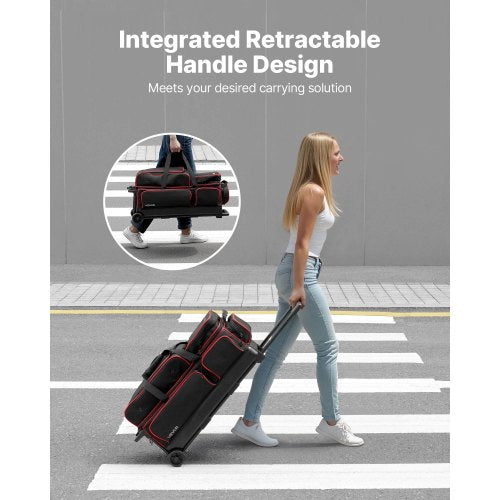 Bowlingtasche für 3 Bälle mit Rollen, Bowlingtasche mit Doppelrollen, Schuhfach