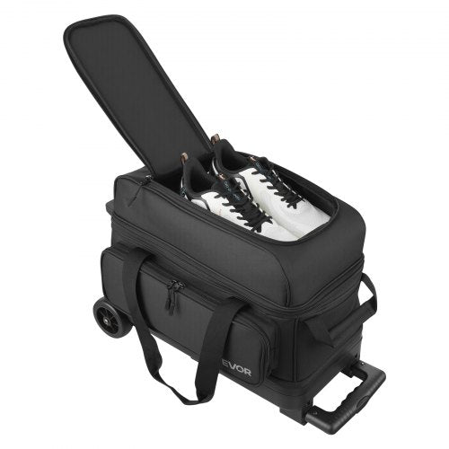 Bowling bag for 2 balls with wheels, bowling bag with double rollers, shoe compartment