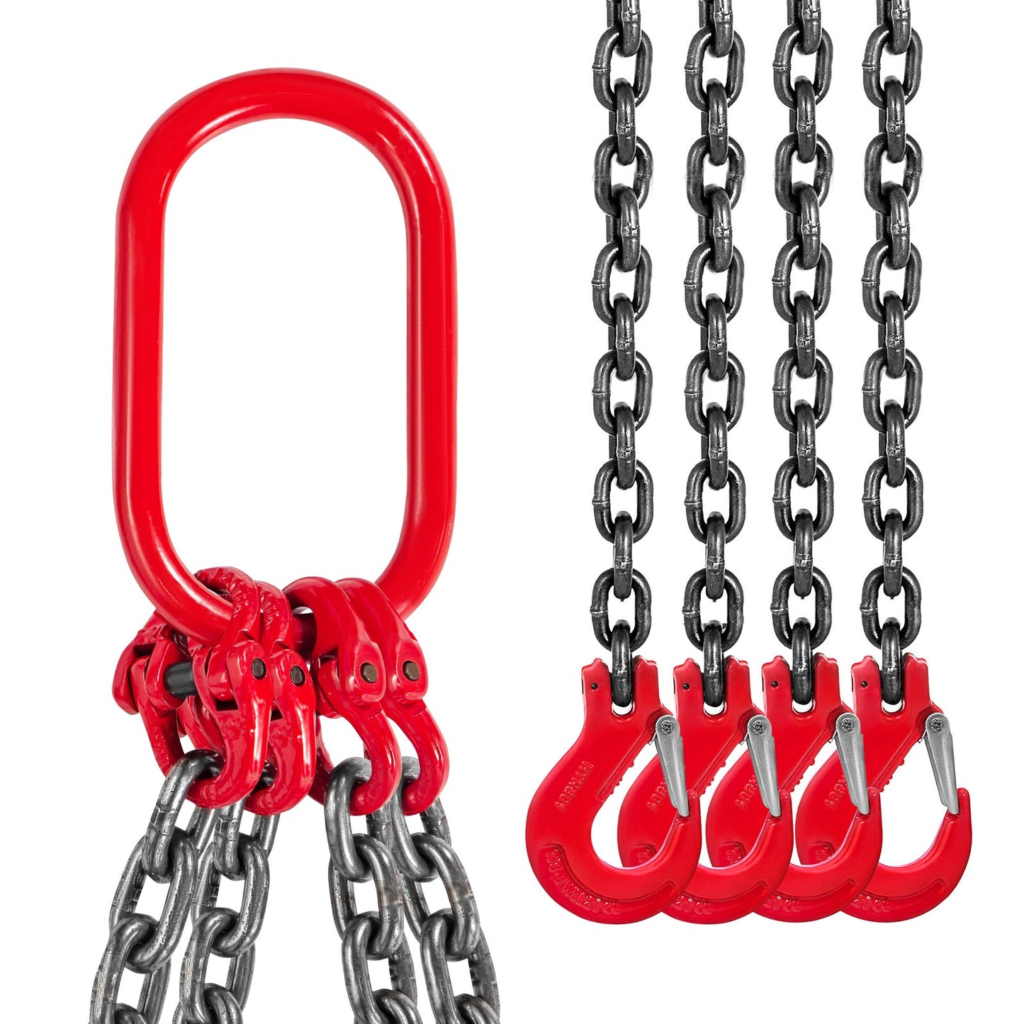 4-leg chain sling with sling hook G80, 8MM X 1M lifting chain slings, chain hanging with shorter Crane Grade 80 4T/ 8800LBS, Heavy Duty Chain sling with hooks