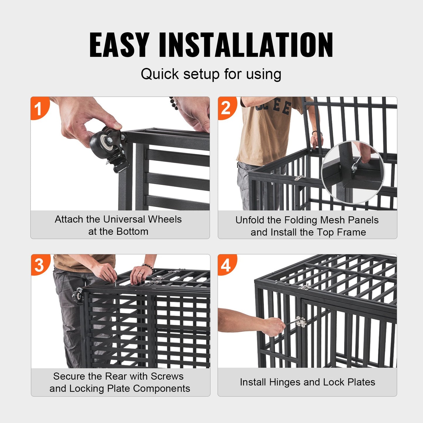 47 Inch Heavy Duty Dog Crate, Indestructible Dog Crate, 3-Door Heavy Duty Dog Crate for Medium to Large Dogs with Lockable Wheels and Removable Tray, High Anxiety Dog Crate for Indoors and Outdoors