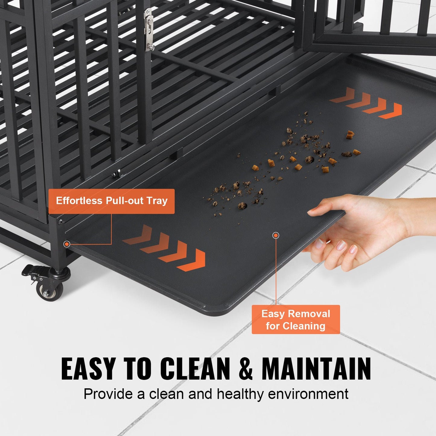 47 Inch Heavy Duty Dog Crate, Indestructible Dog Crate, 3-Door Heavy Duty Dog Crate for Medium to Large Dogs with Lockable Wheels and Removable Tray, High Anxiety Dog Crate for Indoors and Outdoors