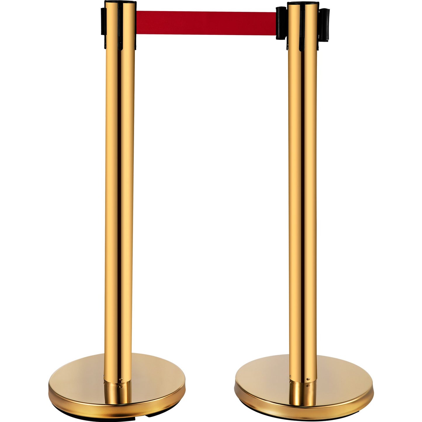 Pfostenabsperrungen 4er-Set Linienteiler, Edelstahlpfosten mit 6,6 roten einziehbaren Gurten, Pfosten mit Schilderrahmen, 34,6 Warteschlangen-Sicherheitspfosten (Gold)