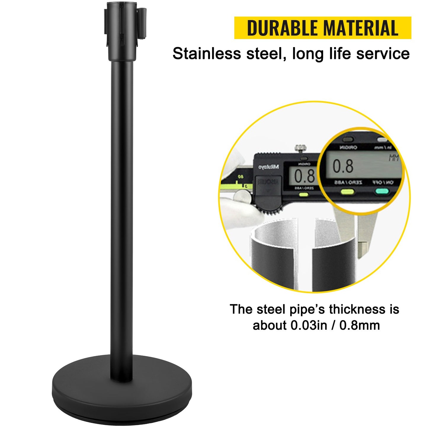 Crowd Control Pole Pole Set 8 Pieces with 6.6 ft/2 m Black Belt