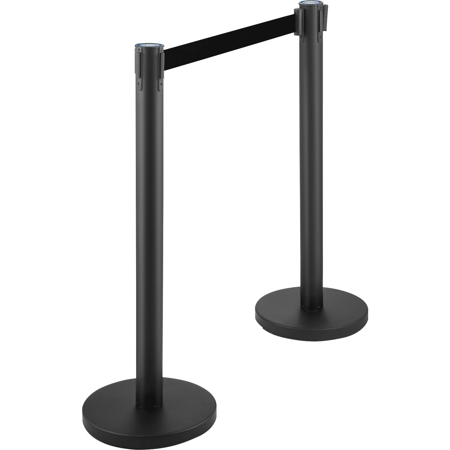 Crowd Control Stång, Set med 6 delar Stångsats, Stångsats med 6,6 fot/2 m svart infällbart bälte, svart Crowd Control Barriär med betong och metallbas – Easy Connect Montering