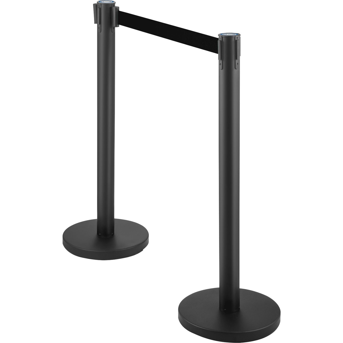 Crowd Control Stång, Set med 6 delar Stångsats, Stångsats med 6,6 fot/2 m svart infällbart bälte, svart Crowd Control Barriär med betong och metallbas – Easy Connect Montering
