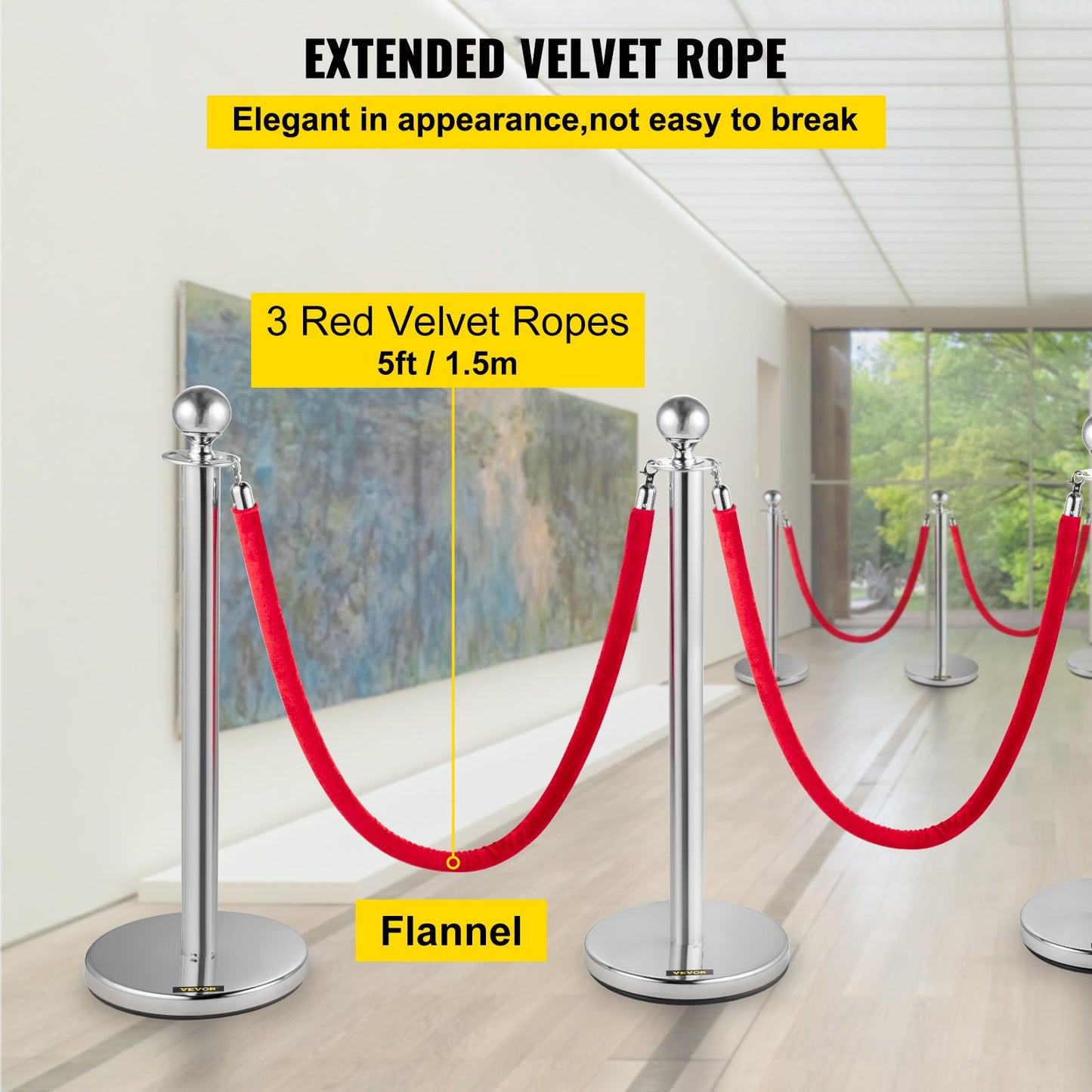 4-pack infällbar silverstolpestolpe med rund topp kö Crowd Control Barriärstolpar Linjestolpe med 1,5 M röd 2 sammetsrep