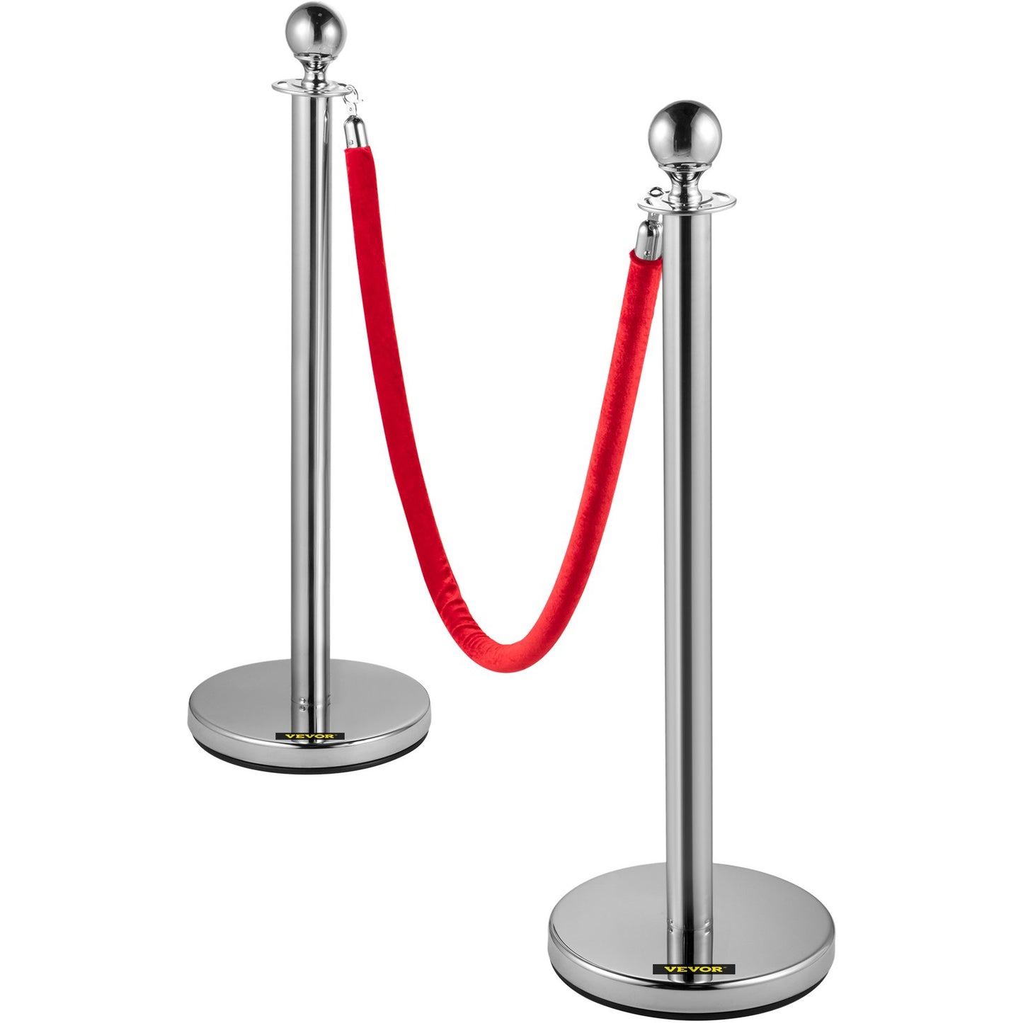 4-pack infällbar silverstolpestolpe med rund topp kö Crowd Control Barriärstolpar Linjestolpe med 1,5 M röd 2 sammetsrep