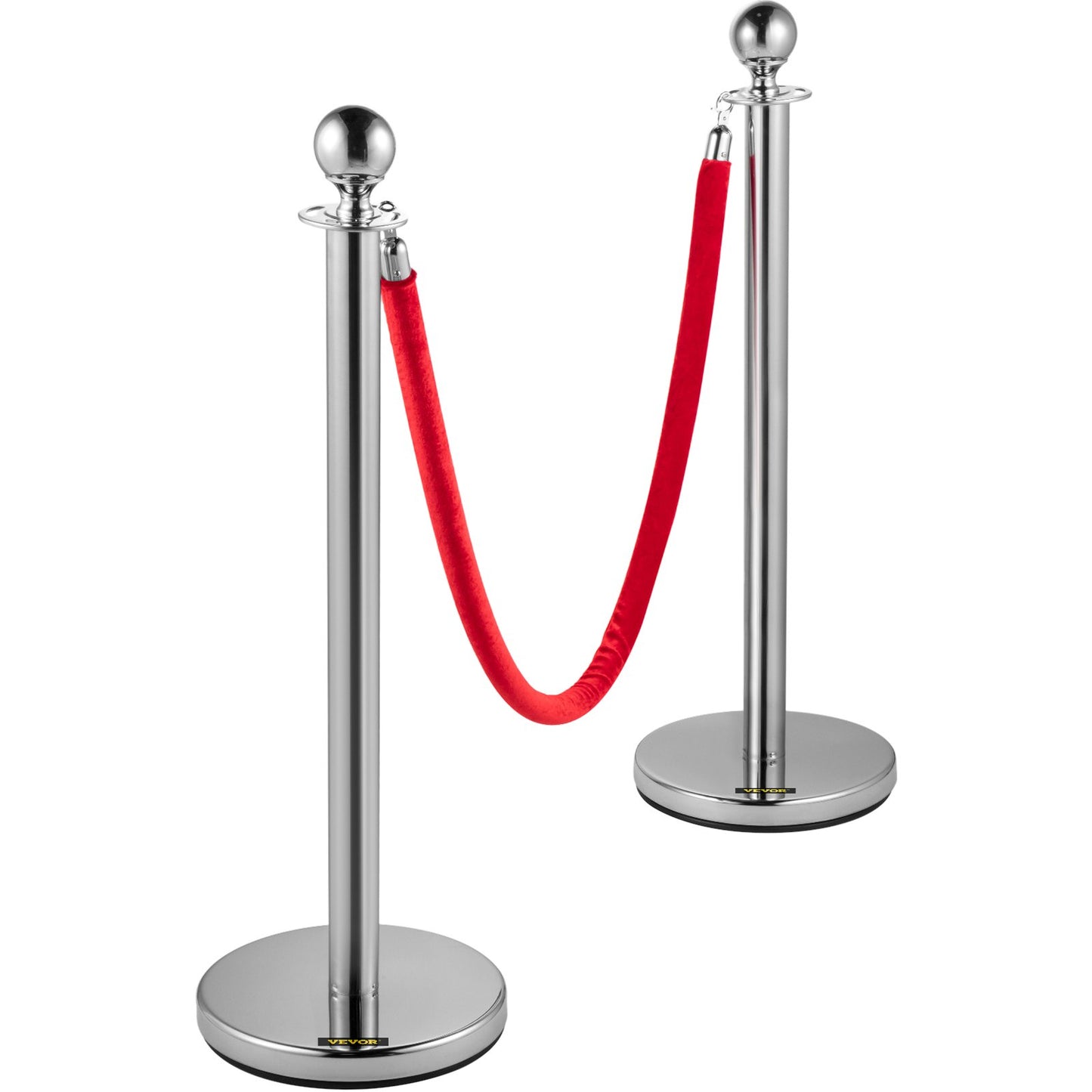 4-pack infällbar silverstolpestolpe med rund topp kö Crowd Control Barriärstolpar Linjestolpe med 1,5 M röd 2 sammetsrep