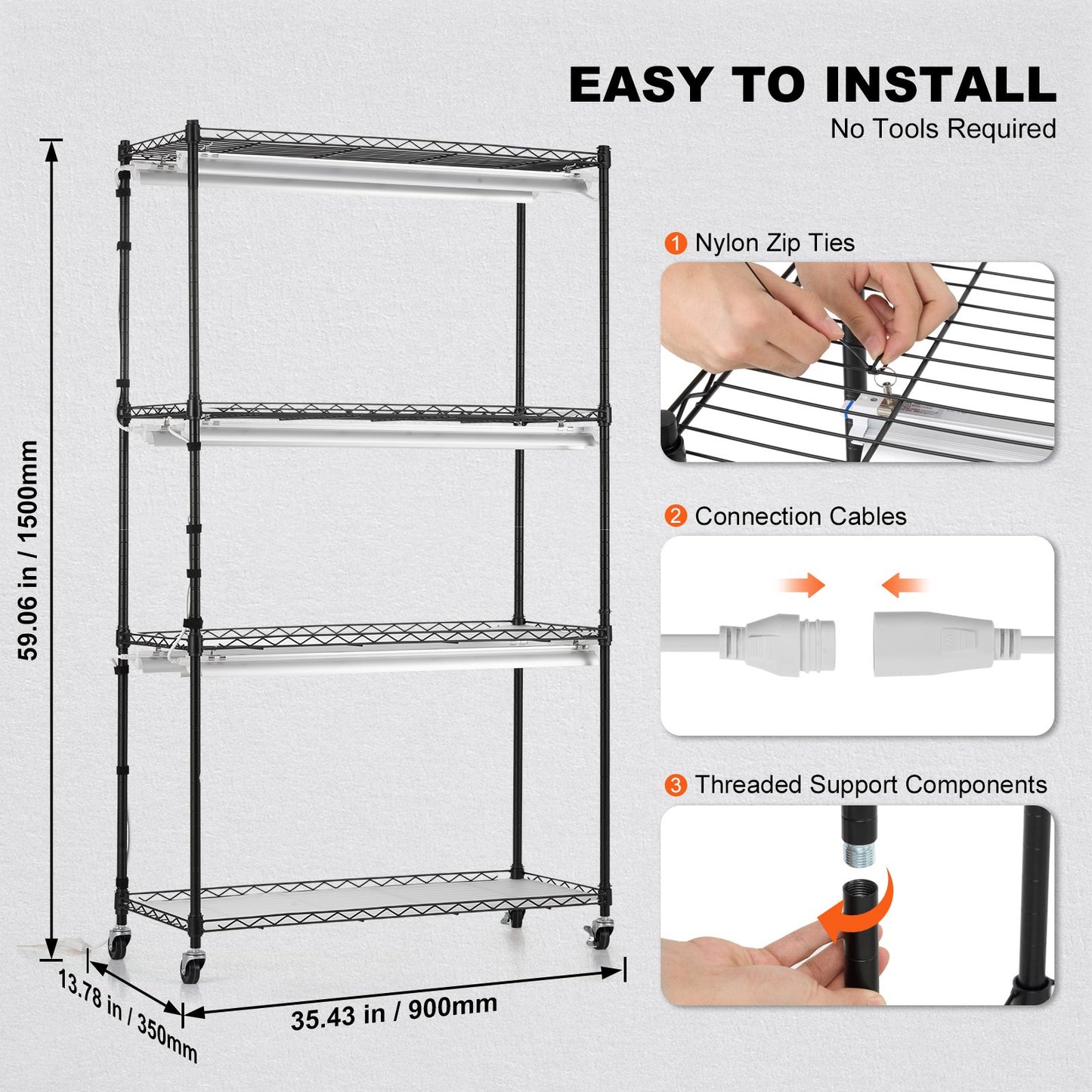 Plant Stand with Grow Lights 4 Eters 180W 59,1" Tall Plant Grow Hylla