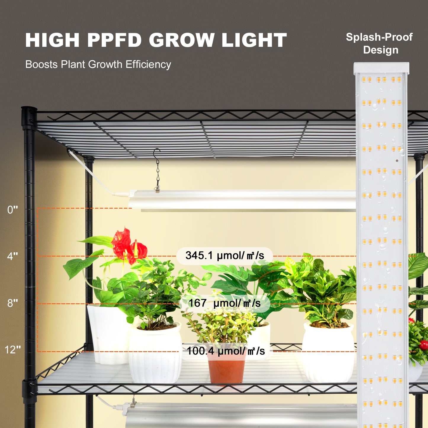 Plant Stand with Grow Lights 4 Tiers 90W 59" Tall Plant Grow Shelf