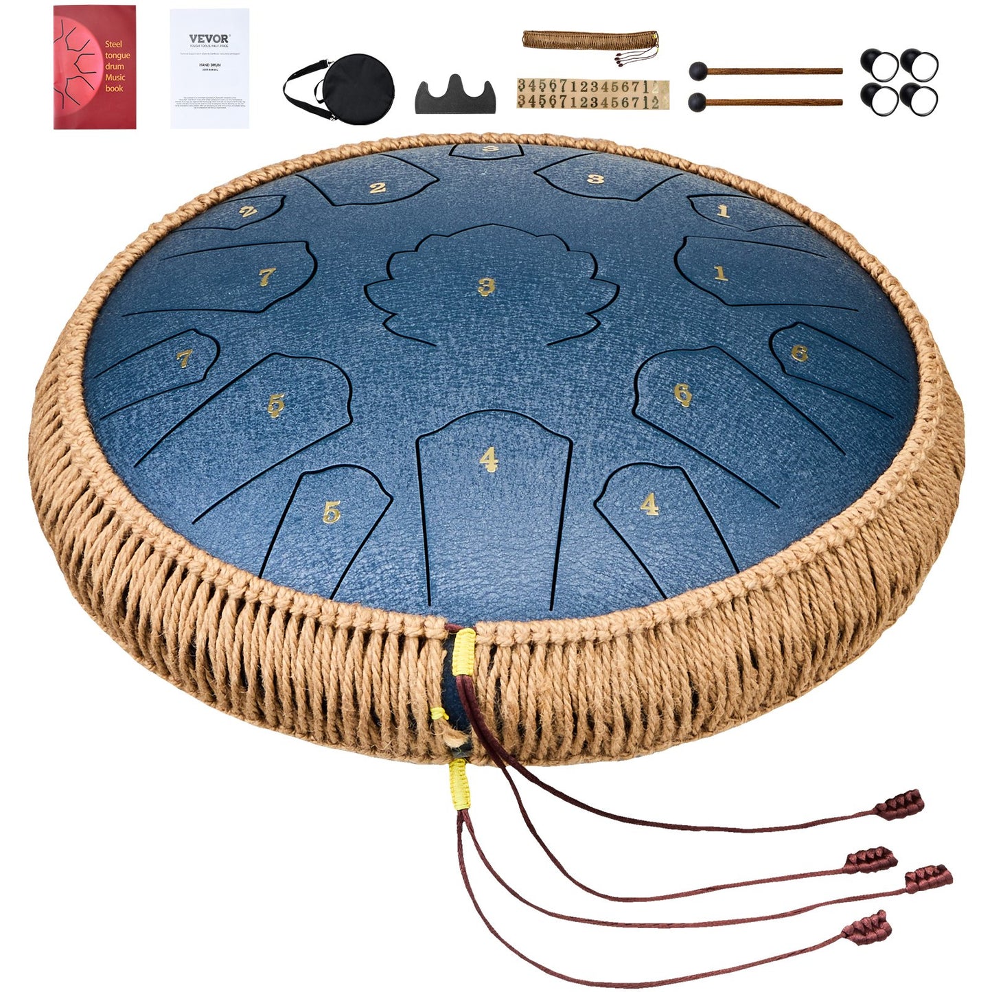 Steel Tongue Drum 14 in 15 Notes Rain Drum for Outside D Major Navy Blue